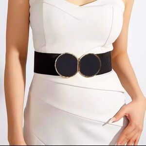 NEW Elastic Wide Corset Safe Waist Belt Black
Metallic Snap Buckle Black Cinched